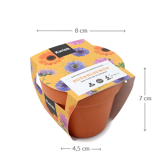 Maatgeving terracotta potje Biologische Bijenbloemen