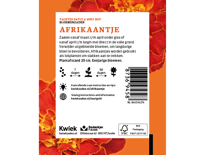 Afrikaantje zaden -  Kwiek Uitdeel zakjes (UITVERKOCHT), afbeelding 3 van 3