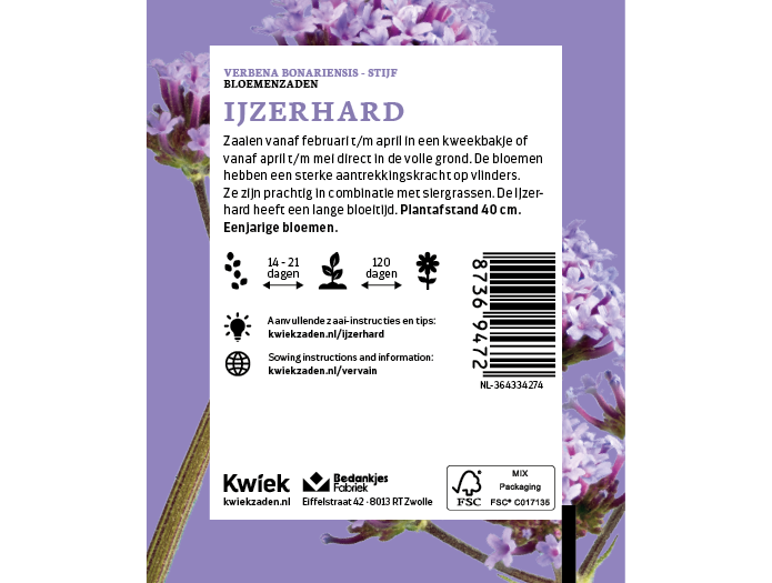 Ijzerhard zaden -  Kwiek Uitdeel zakjes (UITVERKOCHT), afbeelding 3 van 3