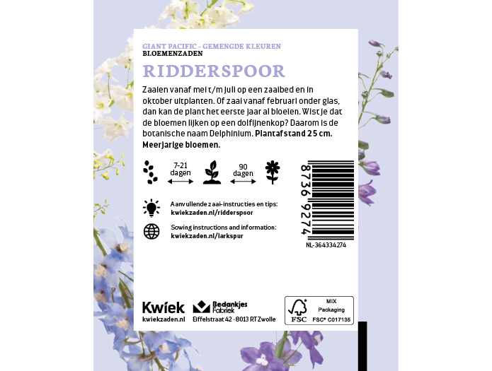 Ridderspoor zaden -  Kwiek Uitdeel zakjes (UITVERKOCHT), afbeelding 3 van 3