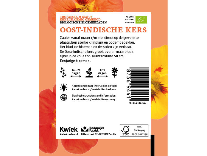 Biologische Oost-Indische kers zaden -  Kwiek Uitdeel zakjes (op = op), afbeelding 3 van 3