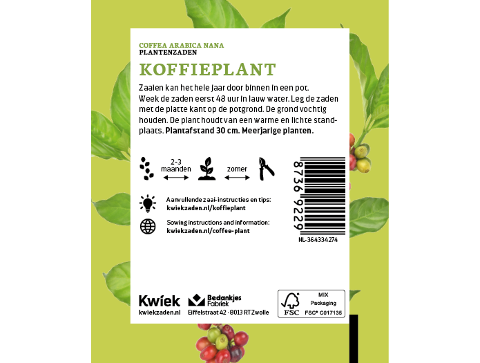 Koffieplant zaden -  Kwiek Uitdeel zakjes (op = op, THT 7-2026), afbeelding 3 van 3