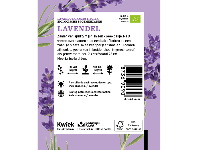 Biologische lavendel zaden -  Kwiek Uitdeel zakjes, afbeelding 3 van 3
