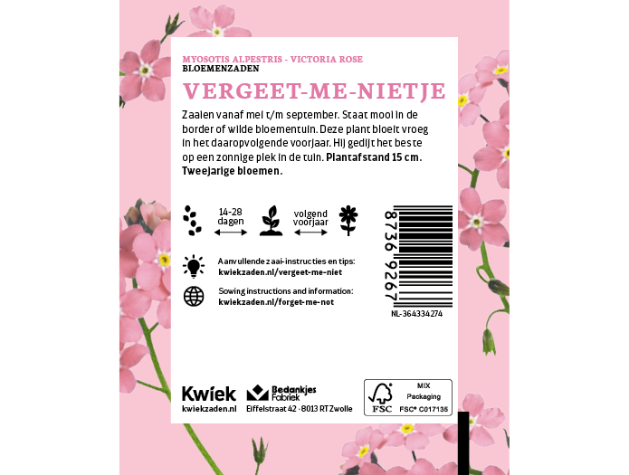 Vergeet-me-niet (roze) zaden -  Kwiek Uitdeel zakjes (UITVERKOCHT), afbeelding 3 van 3
