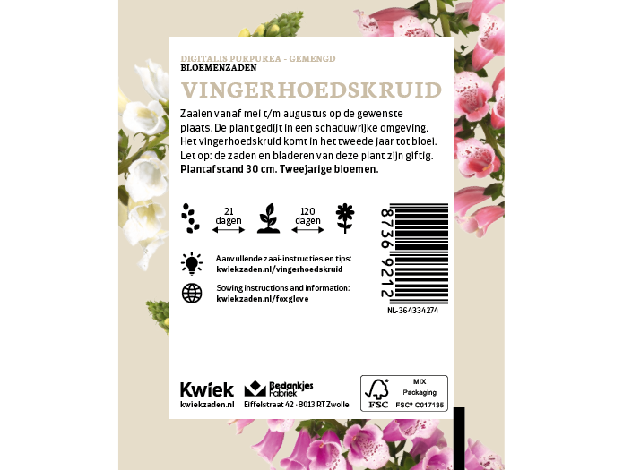 Vingerhoedskruid - Kwiek Uitdeel zakjes (UITVERKOCHT), afbeelding 3 van 3
