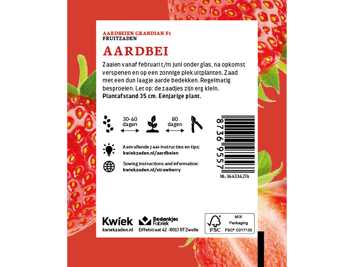 Aardbei zaden -  Kwiek Uitdeel zakjes, afbeelding 2 van 3