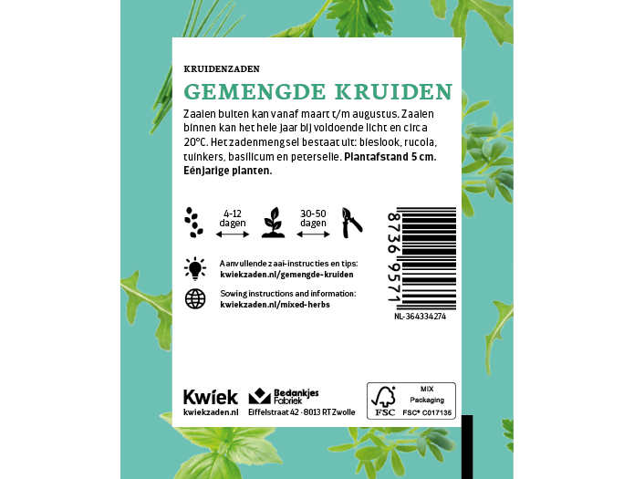 Gemengde kruiden zaden -  Kwiek Uitdeel zakjes, afbeelding 2 van 3