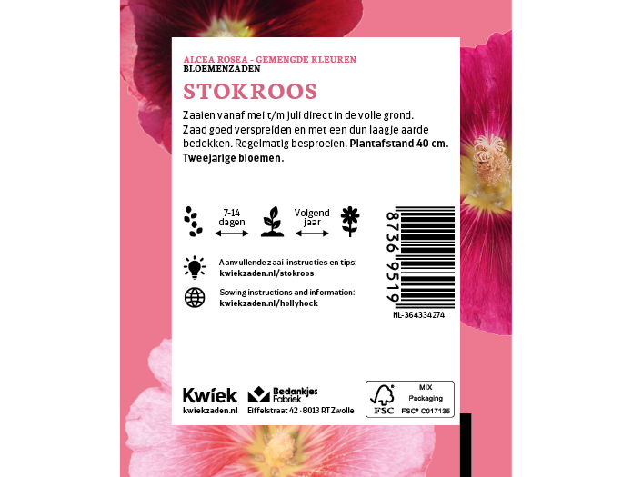 Stokroos zaden -  Kwiek Uitdeel zakjes, afbeelding 2 van 3