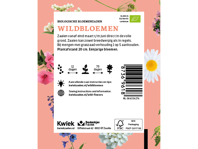 Biologische Wildbloemen zaden -  Kwiek Uitdeel zakjes, afbeelding 2 van 3