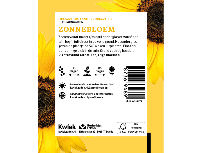 Reuzen zonnebloemenzaden  -  Kwiek Uitdeel zakjes, afbeelding 2 van 3