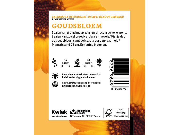 Goudsbloemen zaden -  Kwiek Uitdeel zakjes, afbeelding 2 van 3