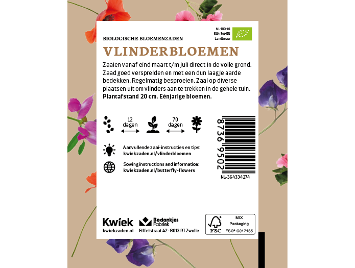 Biologische vlinderbloemen zaden - Kwiek Uitdeel zakjes, afbeelding 2 van 3