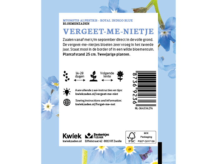 Vergeet-me-nietje zaden (blauw) -  Kwiek Uitdeel zakjes, afbeelding 2 van 5